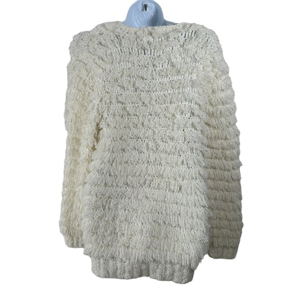 Vintage Carducci Fuzzy Sweater Womens Large Ivory Long Sleeve Chunky Vneck - Picture 4 of 15